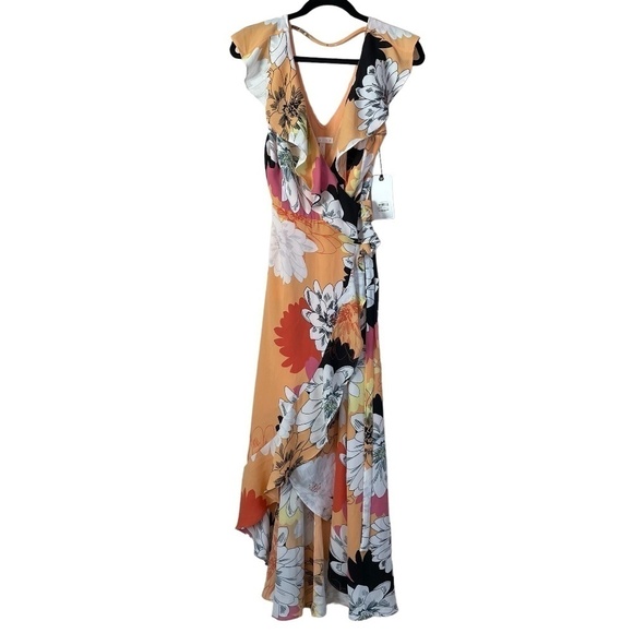 LEITH Dress Floral Wrap Lower Back High Low Front Lined Size S Cocktail NEW - Picture 8 of 16